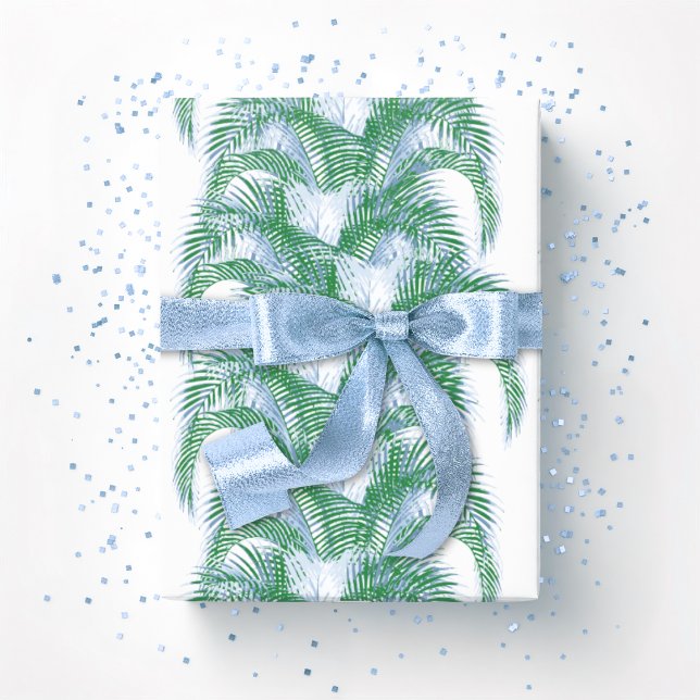 Papel De Presente Plume Palm Fronds in Blue and Green (Criador carregado)
