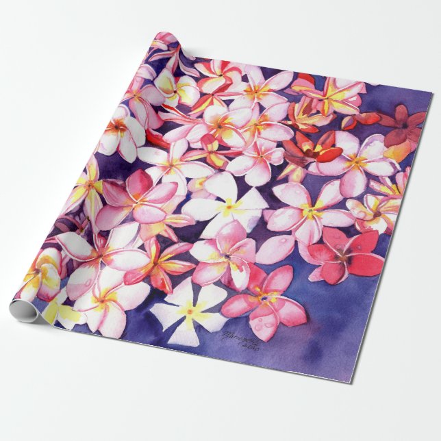 Papel De Presente Plumeria Flutuante (Desenrolado)
