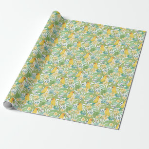 Papel De Presente Plumeria, Papagaio, Padrão Floral Vintage.
