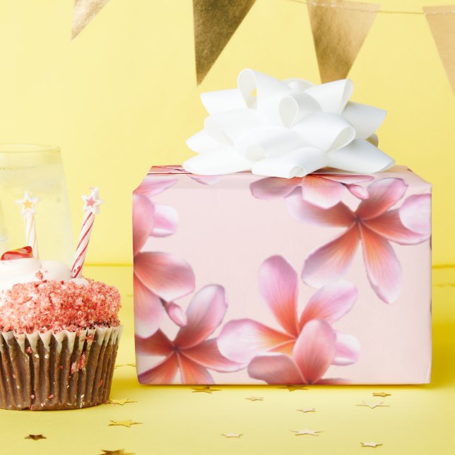 Papel De Presente Plumeria Rosa Havaiana Frangipani Design Floral (Festa de aniversário)