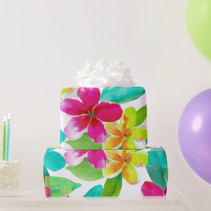 Papel De Presente Plumeria Rosa Tropical Havaiana Floral Frangipani