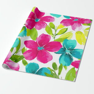 Papel De Presente Plumeria Rosa Tropical Havaiana Floral Frangipani
