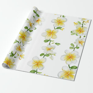 Papel De Presente Plumeria Verde Branco Havaí Frangipani Tropical