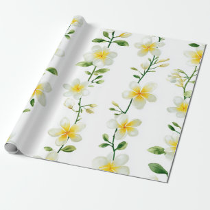 Papel De Presente Plumeria Verde Branco Havaí Frangipani Tropical