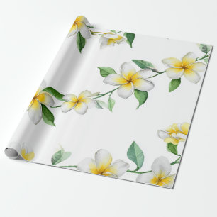 Papel De Presente Plumeria Verde Branco Havaí Frangipani Tropical