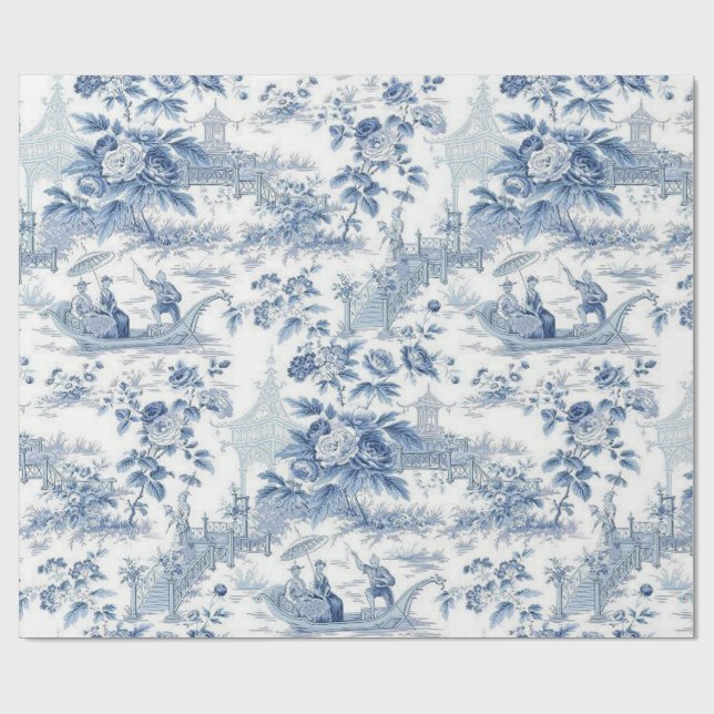 Papel De Presente Pó Blue Chinoiserie Toile (Aberto)