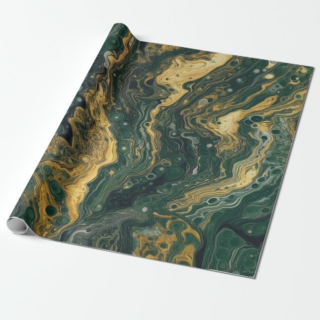 Papel De Presente Pó de acrílico verde e Dourado sem costura (Desenrolado)