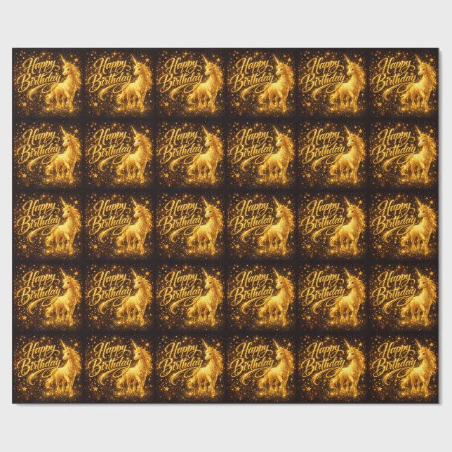 Papel De Presente Pó de Estrela Dourado de Aniversário — Unicórnio F (Aberto)