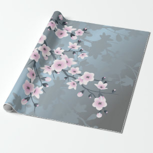 Papel De Presente Pó Floral de Cerejeira Rosa Azul Desbotado