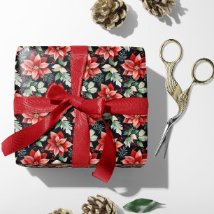 Papel De Presente Poinsétia Vermelha, Azevinho, Frutas Vermelhas de