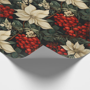Papel De Presente Poinsétias de Natal/Férias Frutas Vermelhas Folhag