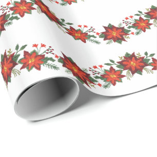 Papel De Presente Poinsetos de efeito ranhura e terras ocas