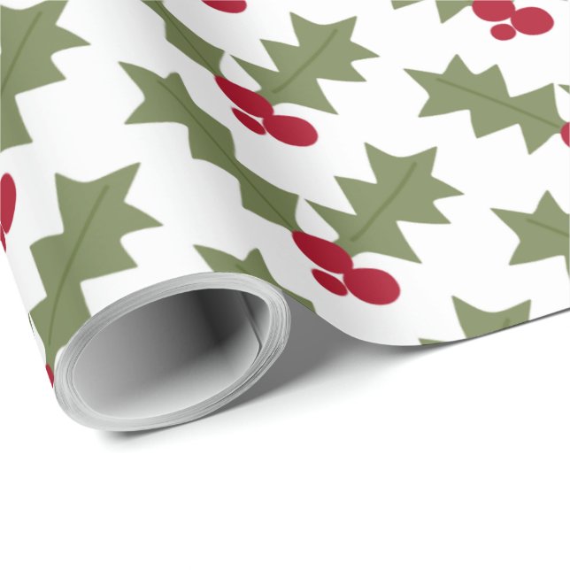 Papel De Presente Poinsetos de Natal com apoio branco (Ponta do rolo)