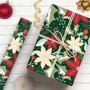 Papel De Presente Poinsettia Botânica Floral Natal