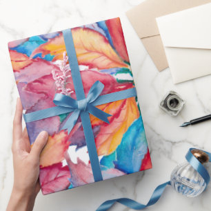 Papel De Presente Poinsettia Botânica Pintada por Aquarelas Natal