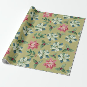 Papel De Presente Poinsettia Branca e Vermelha de Natal, Fruta de Az