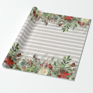 Papel De Presente Poinsettia de Aguarela Pinheiro Cascata Listrado