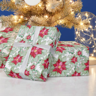 Papel De Presente Poinsettia de Natal Aquarela Pintada à Mão
