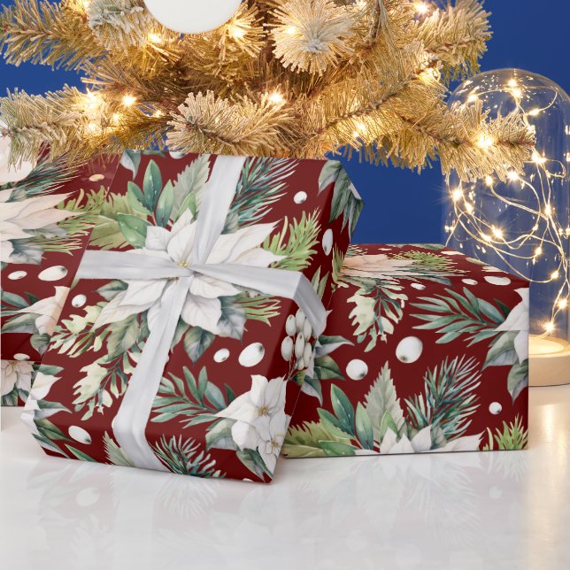 Papel De Presente Poinsettia de Natal Vermelhos Vermelhos Escuros Vi (Feriados)