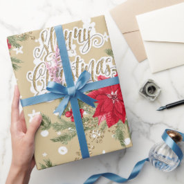 Papel De Presente Poinsettia e Holly Berries Natal