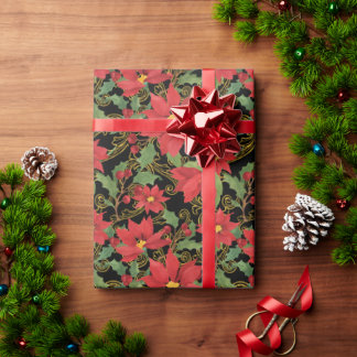 Papel De Presente Poinsettia elegance on black wrapping paper