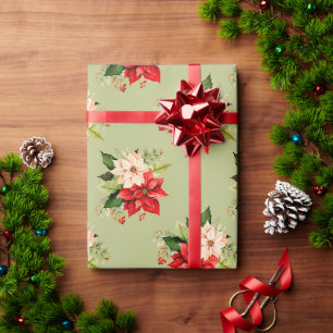 Papel De Presente Poinsettia Floral de Natal com Botânica Elegante