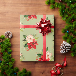 Papel De Presente Poinsettia Floral de Natal com Botânica Elegante