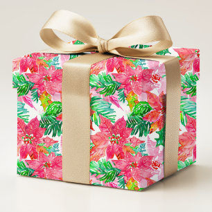 Papel De Presente Poinsettia Floral de Natal em Aquarela Vermelha