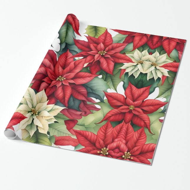 Papel De Presente Poinsettia Flowers (Desenrolado)