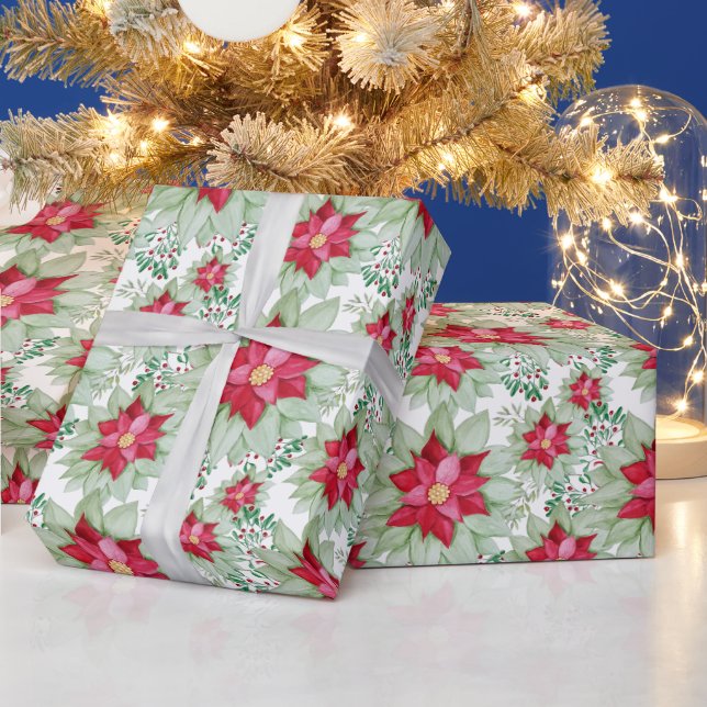 Papel De Presente Poinsettia Natal Pintado com Aquarela (Feriados)