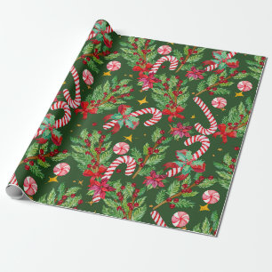 Papel De Presente Poinsettia Natalícia Festiva, Folha de Azevinho, D
