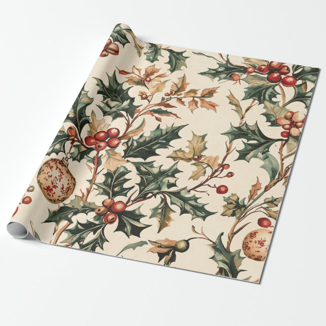 Papel De Presente Poinsettia Padrão Floral de Natal (3) (Desenrolado)