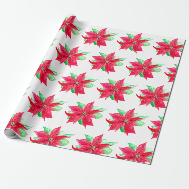 Papel De Presente Poinsettia Red Floral Fllower (Desenrolado)