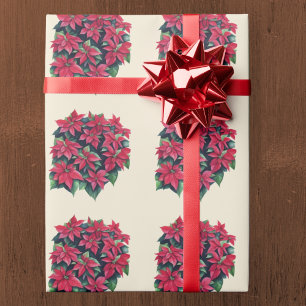 Papel De Presente Poinsettia Vermelha de Natal em Amarelo Claro