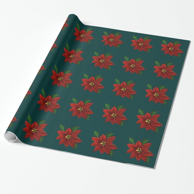 Papel De Presente Poinsettia Wrapping Paper (Desenrolado)