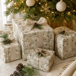 Papel De Presente Poinsettias Brancas Floral de Inverno Neutro Natal