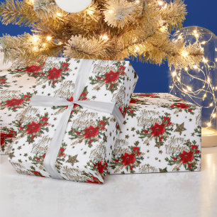 Papel De Presente poinsettias de Natal Alegre elegantes