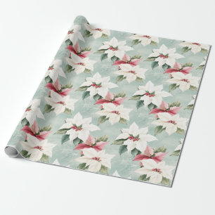 Papel De Presente Poinsettias de Natal Rosa-Rosa Elegante