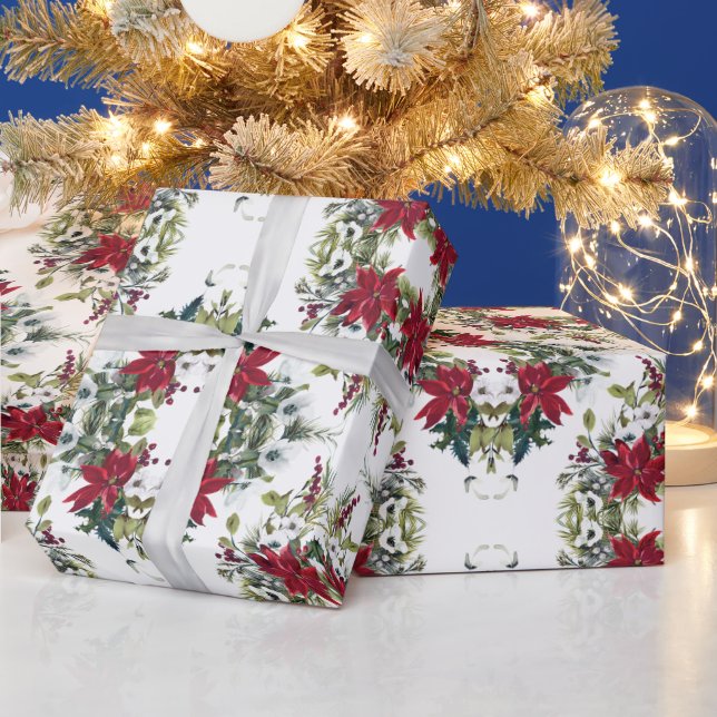 Papel De Presente poinsettias elegantes (Feriados)