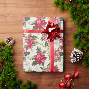 Papel De Presente Poinsettias Rosa no Fundo de Creme