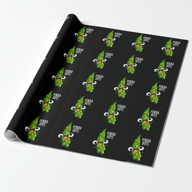 Papel De Presente Pokra Dots Engraçado Okra Pun Dark BG (Desenrolado)