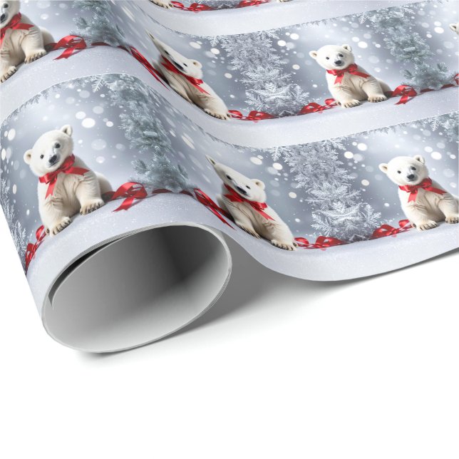 Papel De Presente Polar Bear Christmas Holiday Wrapping Paper (Ponta do rolo)