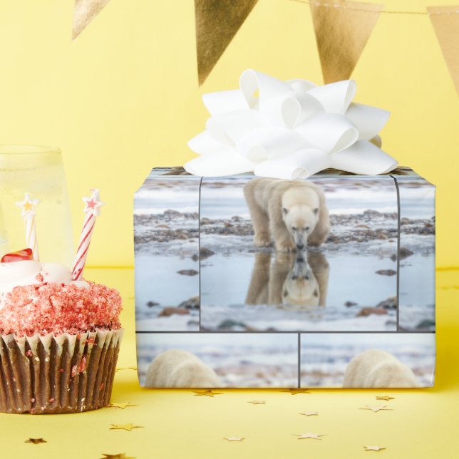 Papel De Presente Polar Bear Looking at its Reflection (Festa de aniversário)