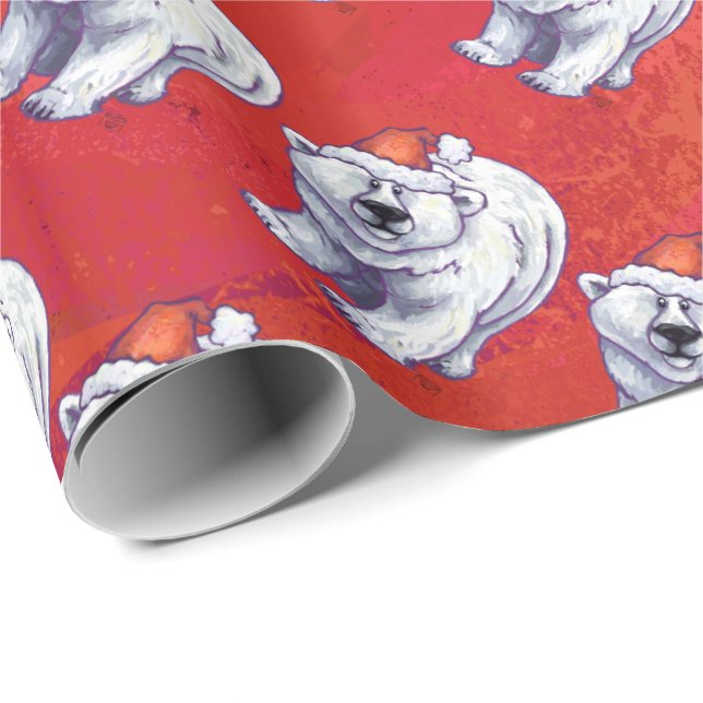 Papel De Presente Polar Bear Natal Em Vermelho (Ponta do rolo)