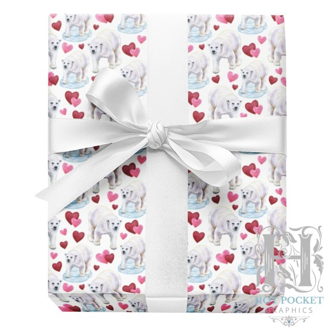 Papel De Presente Polar Bear Valentine Gift Wrapping Paper - White (Criador carregado)