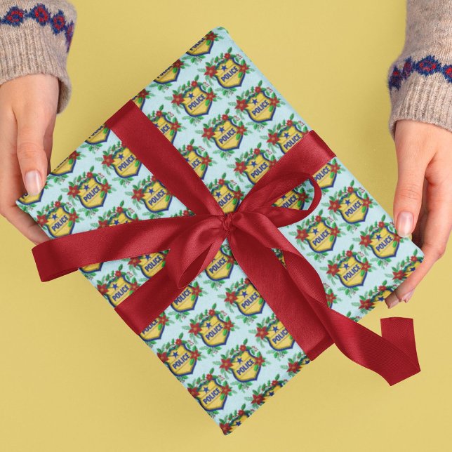 Papel De Presente Police Shield with Poinsettia Christmas (Criador carregado)