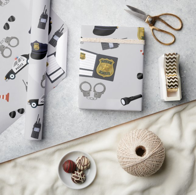 Papel De Presente Police Themed Policeman Cop Pattern (Artesanato)