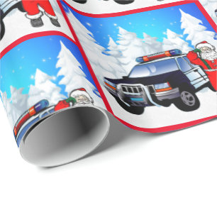 Papel De Presente Polícia Papai noel Carro de inverno Natal