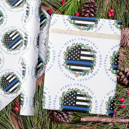 Papel De Presente Policial Thin Blue Line Wreath Feliz Natal