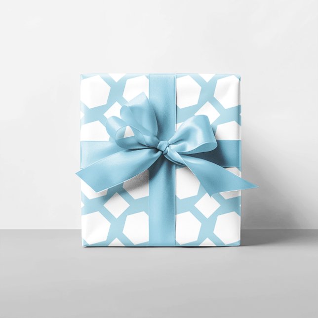Papel De Presente Polígonos Azuis-Claro e Branco (Light Blue and White Polygons Wrapping Paper)